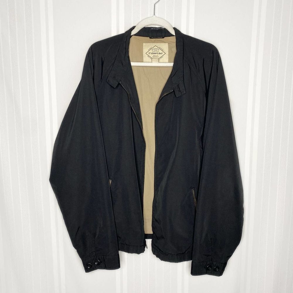 St. John's Bay Long Sleeve Water Repellent Rain Jacket Black XXL Nylon Men's